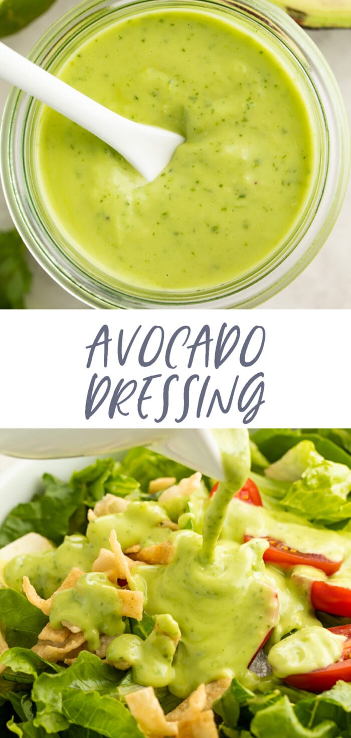 Pin graphic for avocado dressing