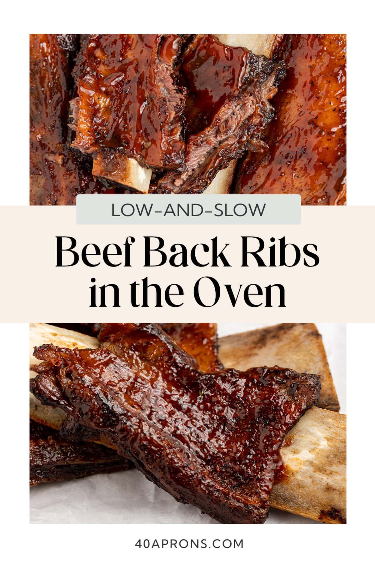 Pin graphic for beef back ribs in the oven.