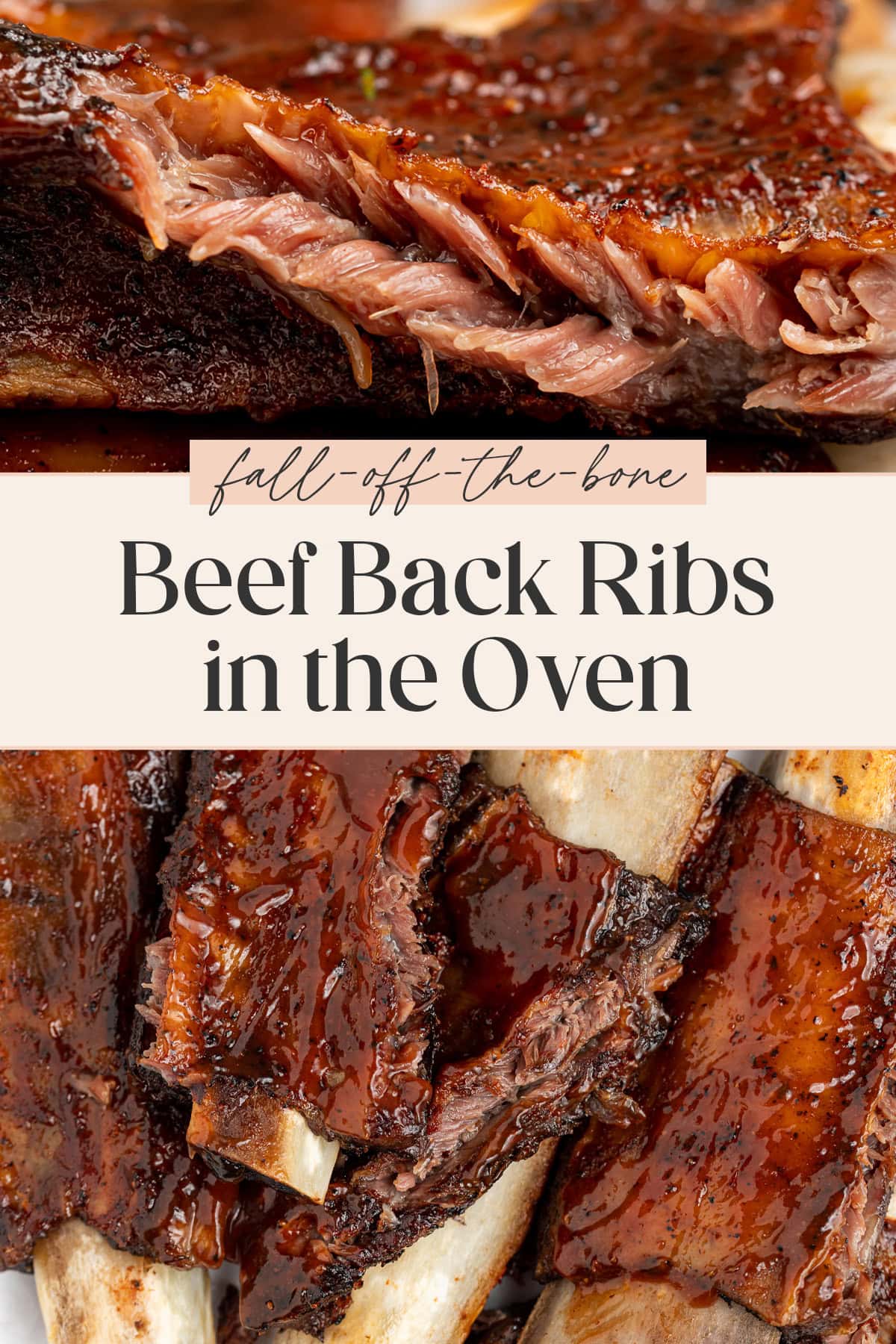 Pin graphic for beef back ribs in the oven.