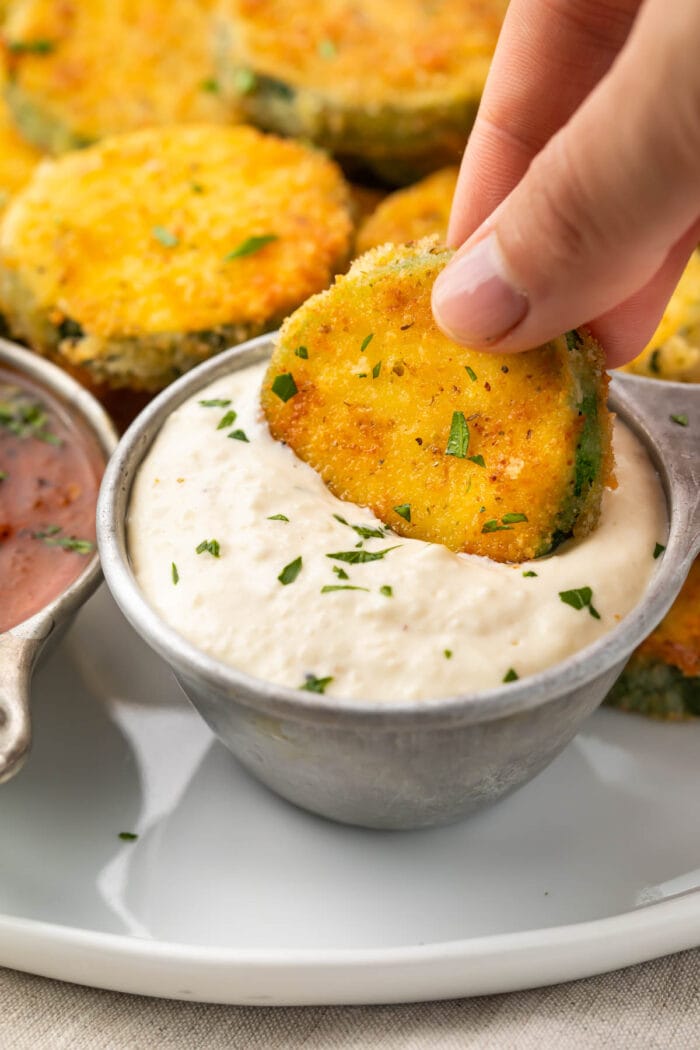 Fried zucchini dipped in parmesan ranch