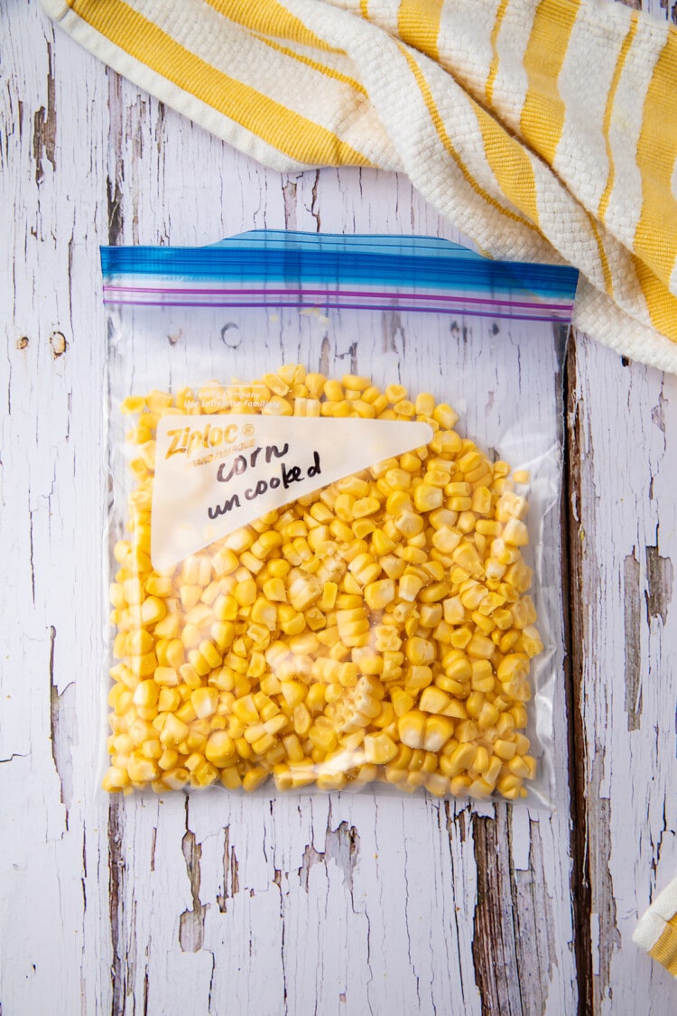 Uncooked kernels in freezer bag