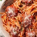 Keto meatballs with keto pasta in a large bowl