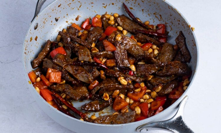 Kung pao beef in large skillet