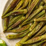 Roasted okra in a large bowl