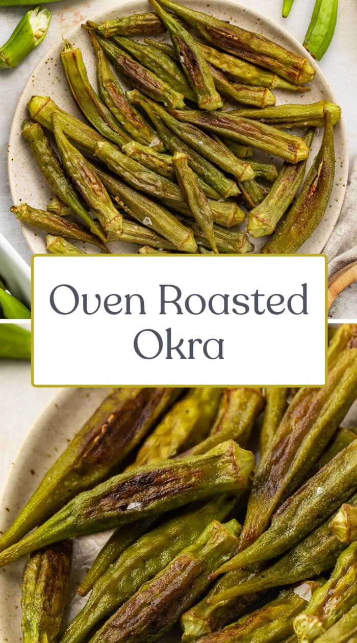 Pin graphic for roasted okra