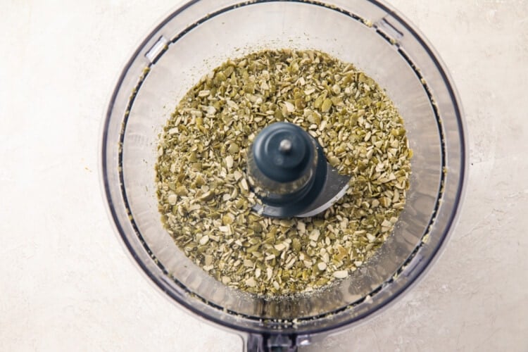Pumpkin seeds and flaxseeds in food processor