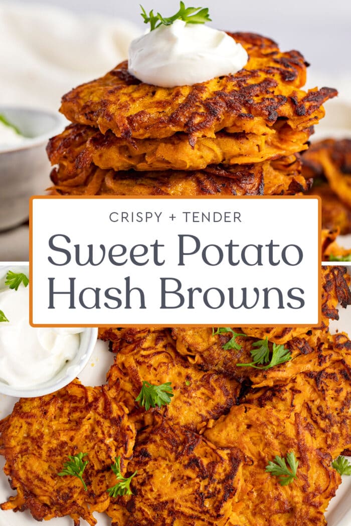Pin graphic for sweet potato hash browns