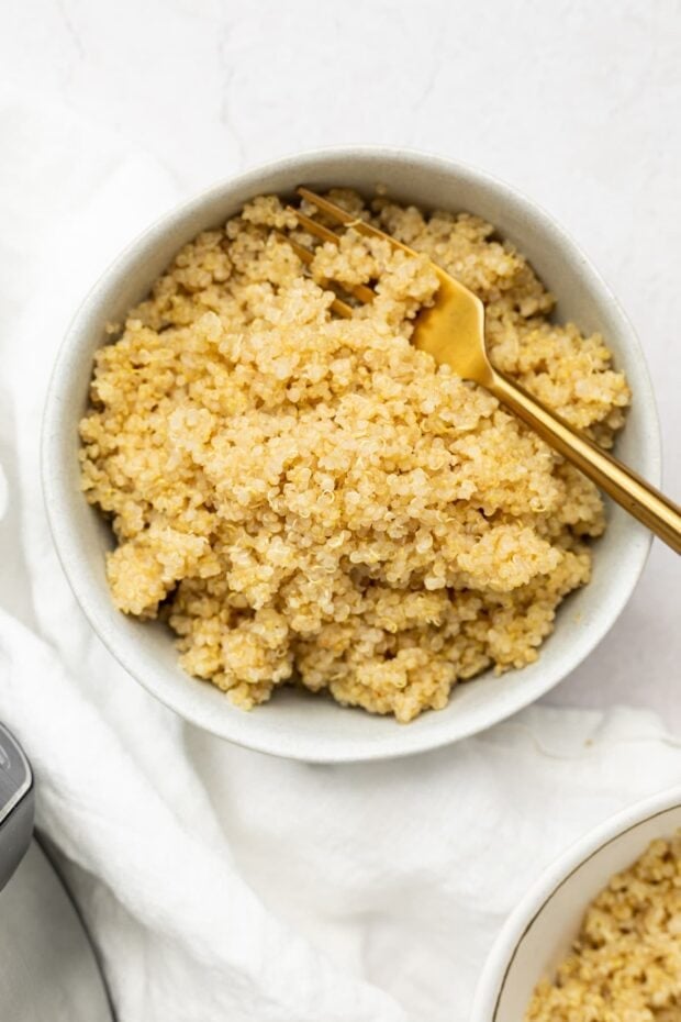 instant pot quinoa in a bowl with a fork