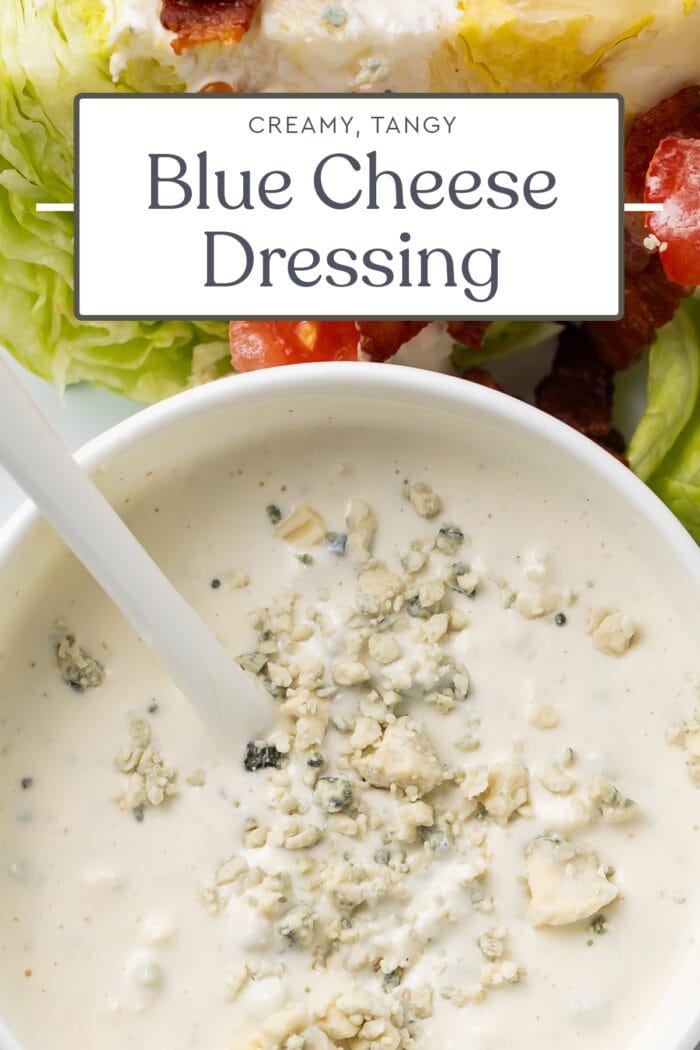 Pin graphic for blue cheese dressing
