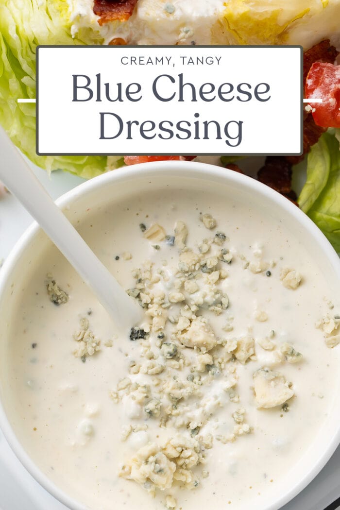 Pin graphic for blue cheese dressing