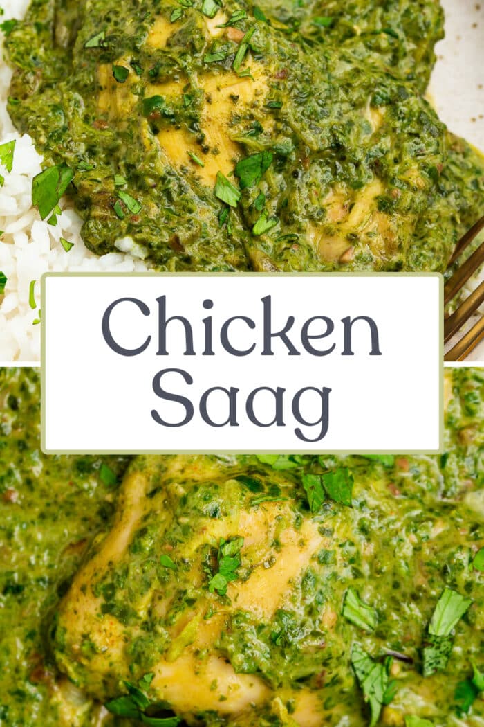 Pin graphic for chicken saag