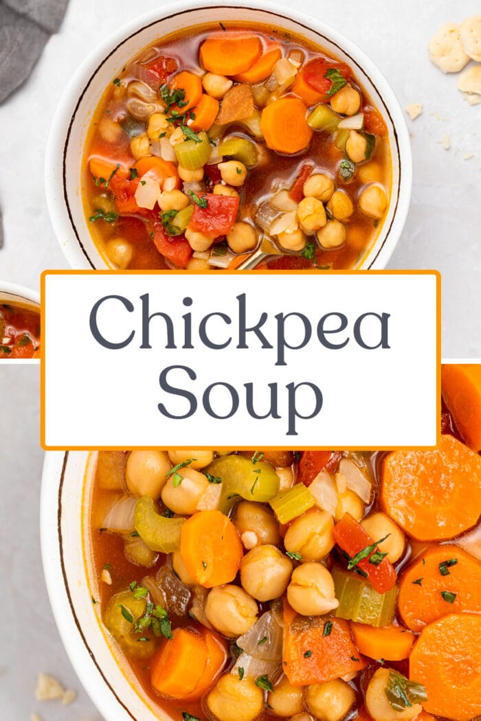 Pin graphic for chickpea soup
