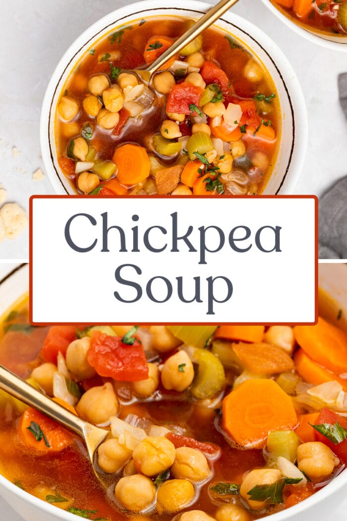 Pin graphic for chickpea soup