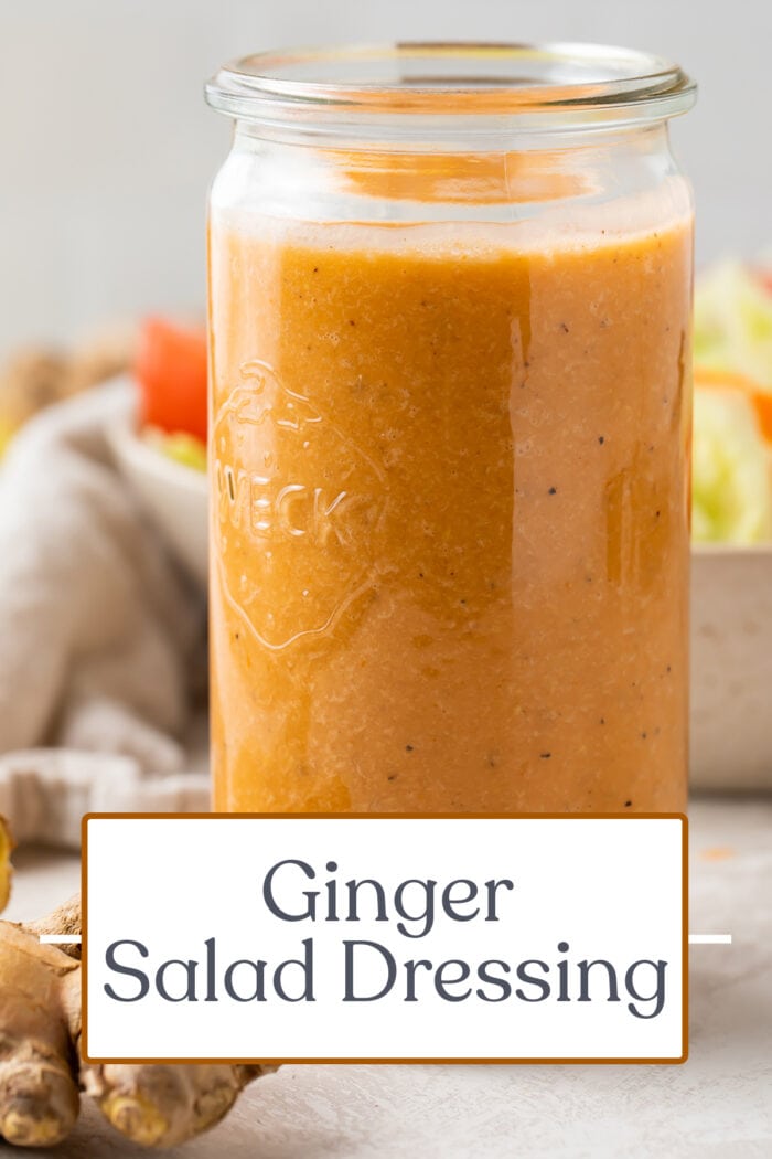 Pin graphic for ginger salad dressing