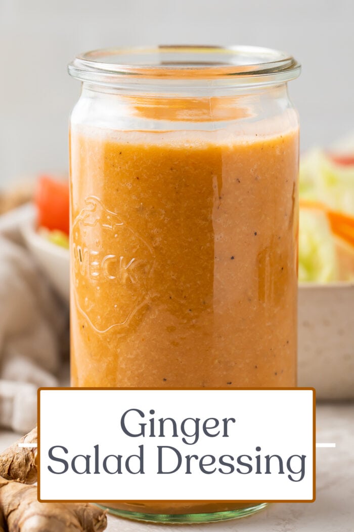 Pin graphic for ginger salad dressing