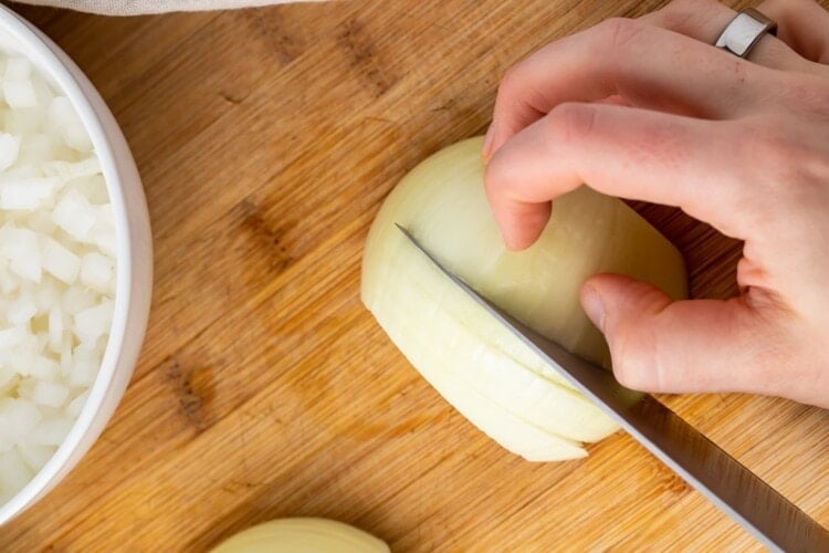 Make slices down onion