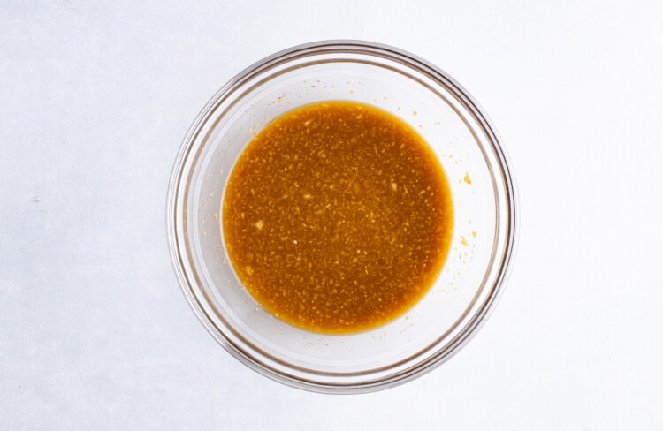 Sauce for Mandarin chicken in a small glass bowl