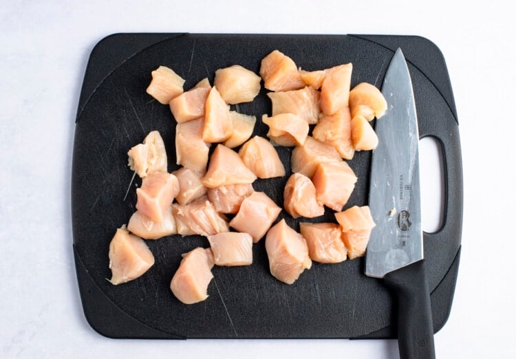Chopped chicken on a cutting board