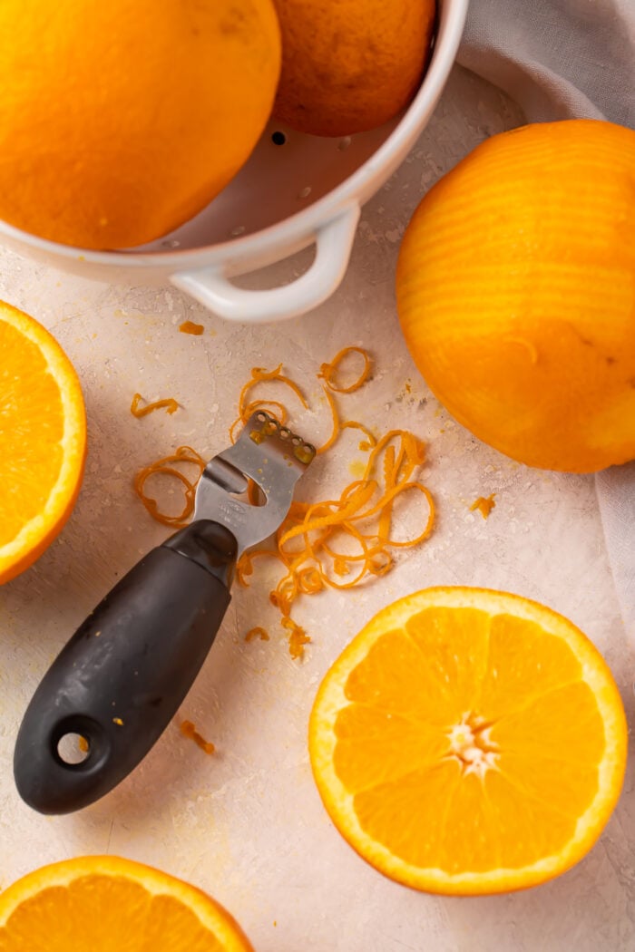Oranges zested with a zester