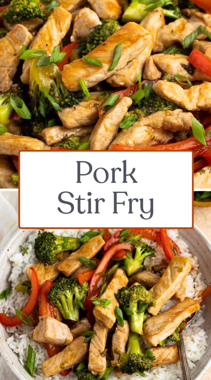 Pin graphic for pork stir fry