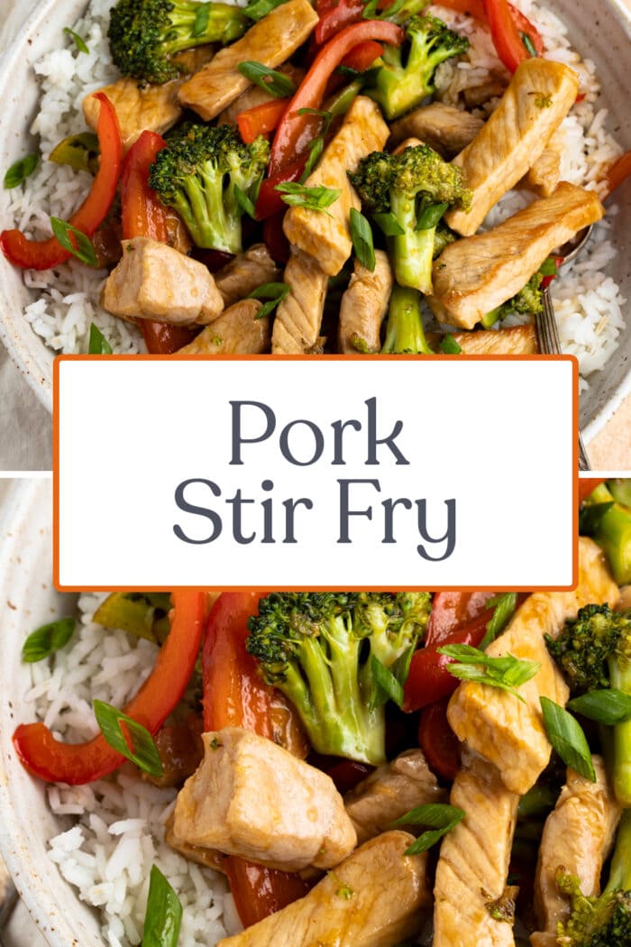 Pin graphic for pork stir fry