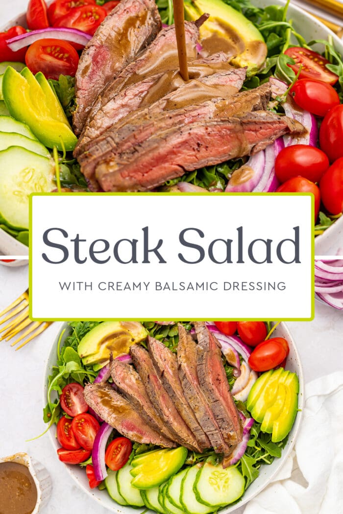Pin graphic for steak salad