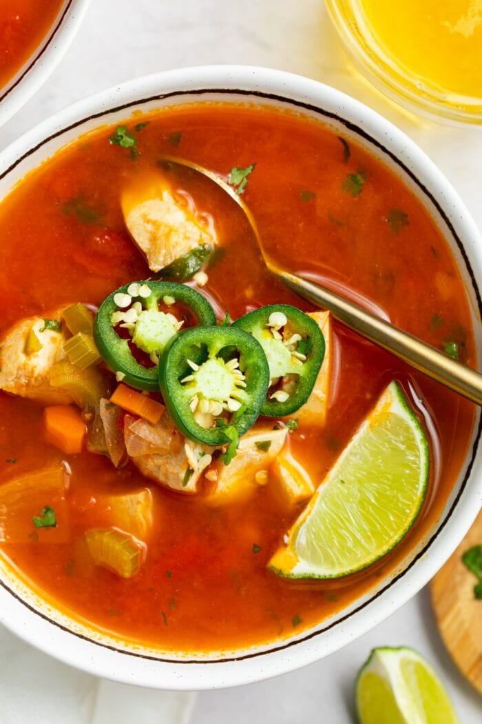 close-up overhead image of mexican chicken soup