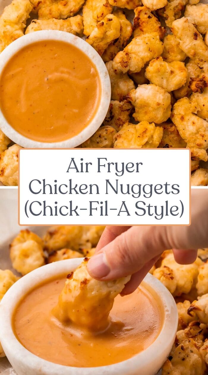 Pin graphic for air fryer chicken nuggets