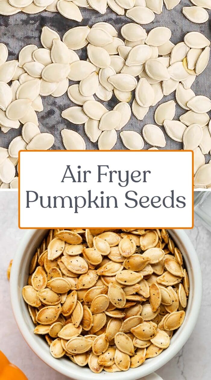 Pin graphic for air fryer pumpkin seeds