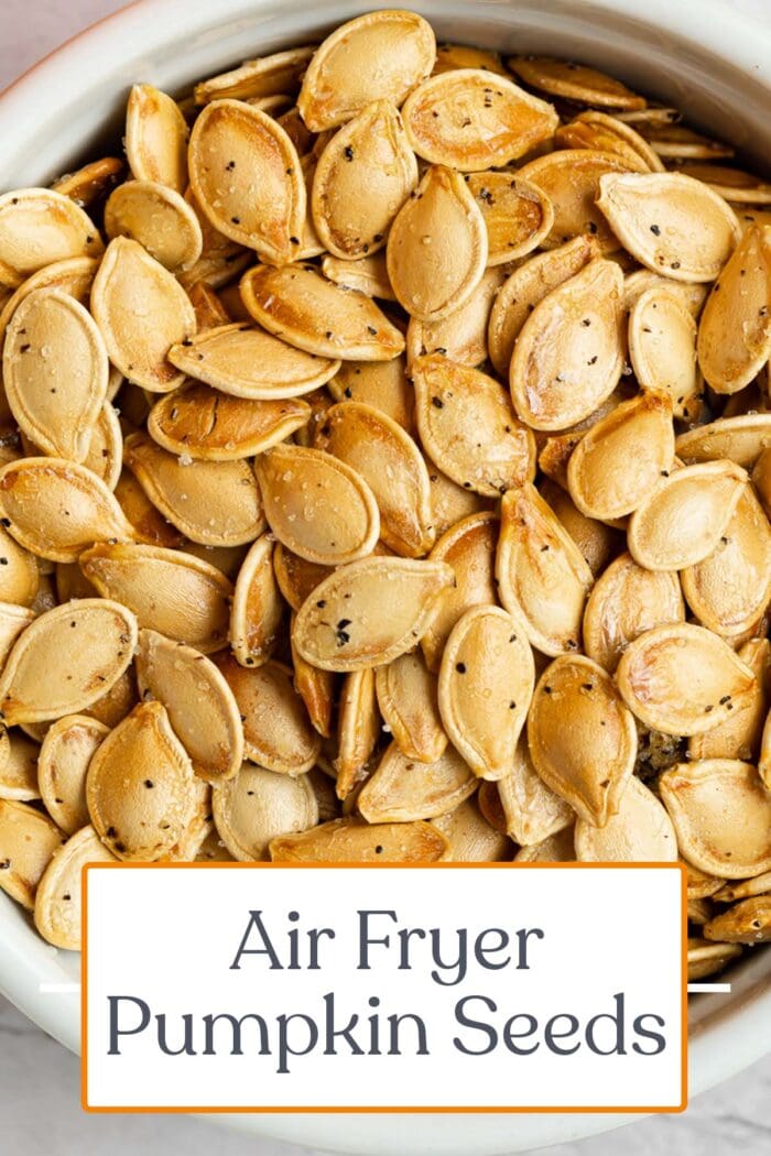Pin graphic for air fryer pumpkin seeds