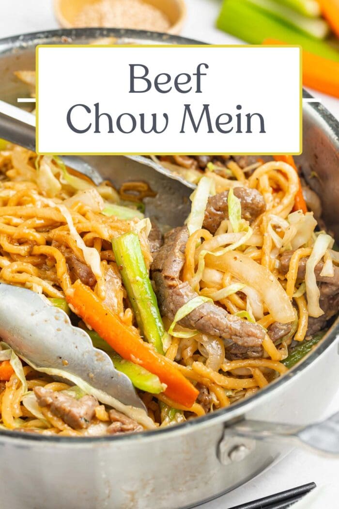 Pin graphic for beef chow mein