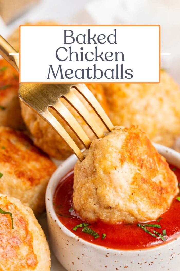 Pin graphic for baked chicken meatballs