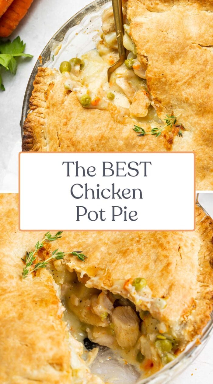 Pin graphic for chicken pot pie