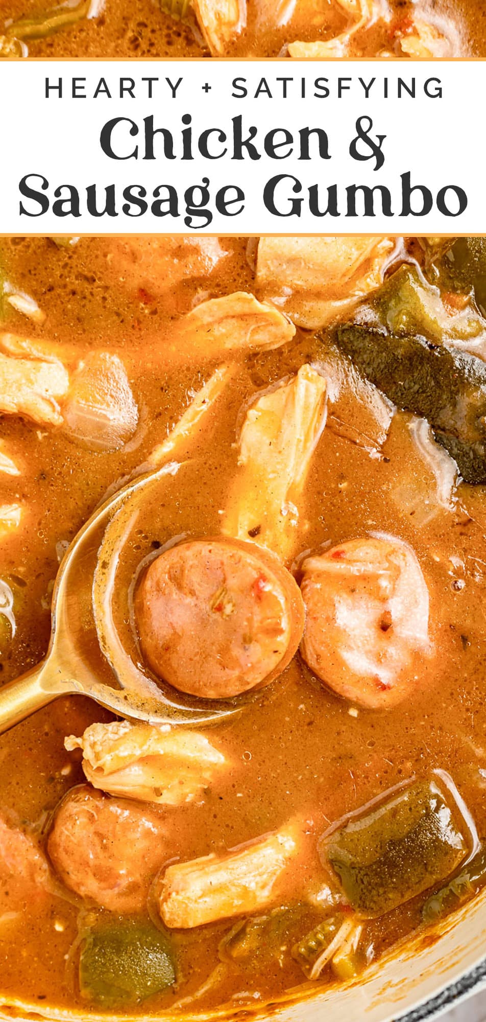 Pin graphic for chicken and sausage gumbo.