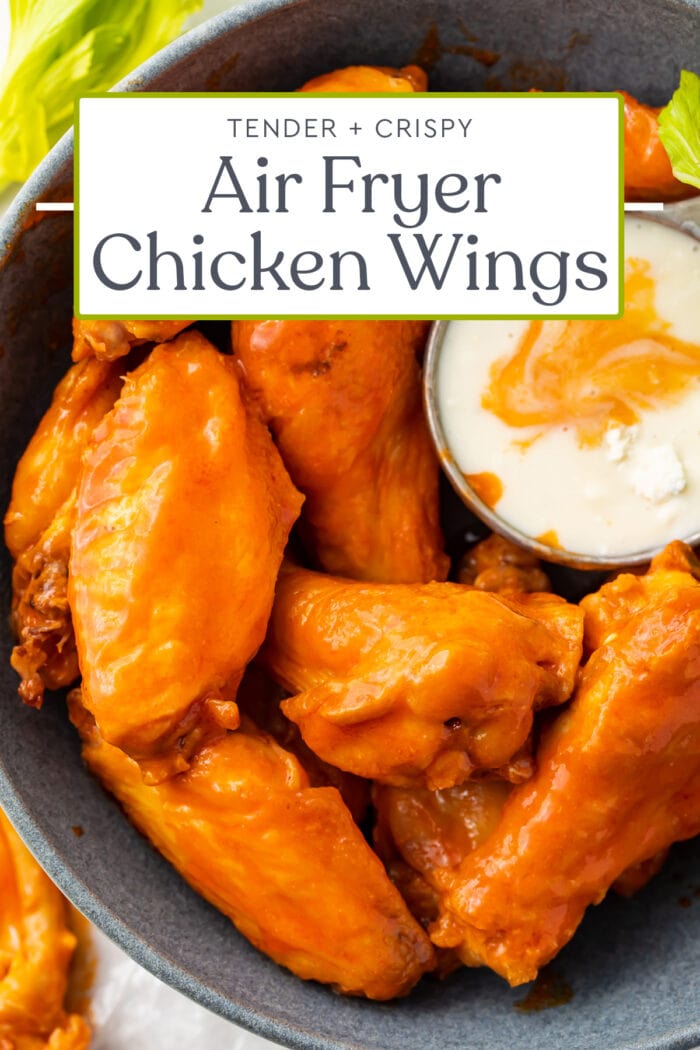 Pin graphic for air fryer chicken wings