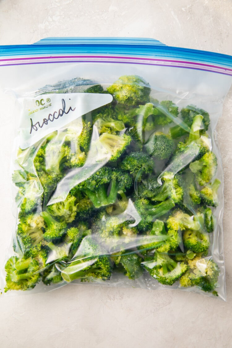 Frozen broccoli in ziploc bag