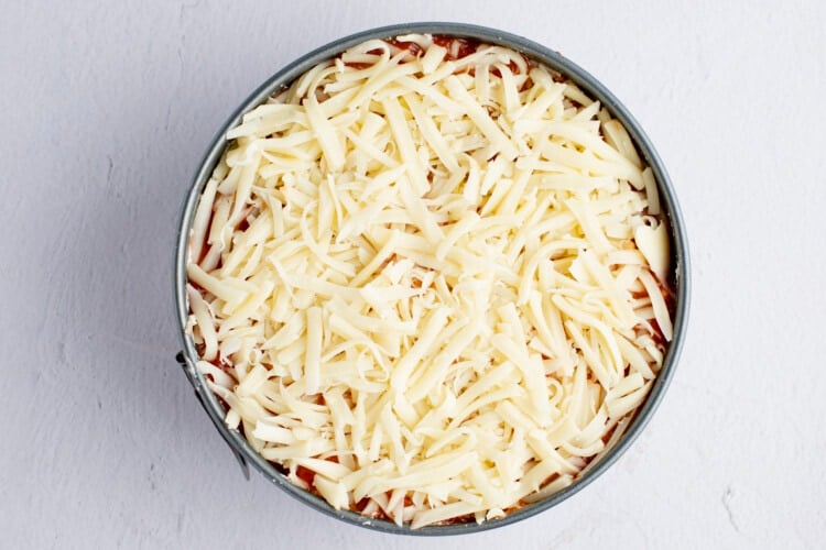 Mozzarella-topped lasagna in springform pan