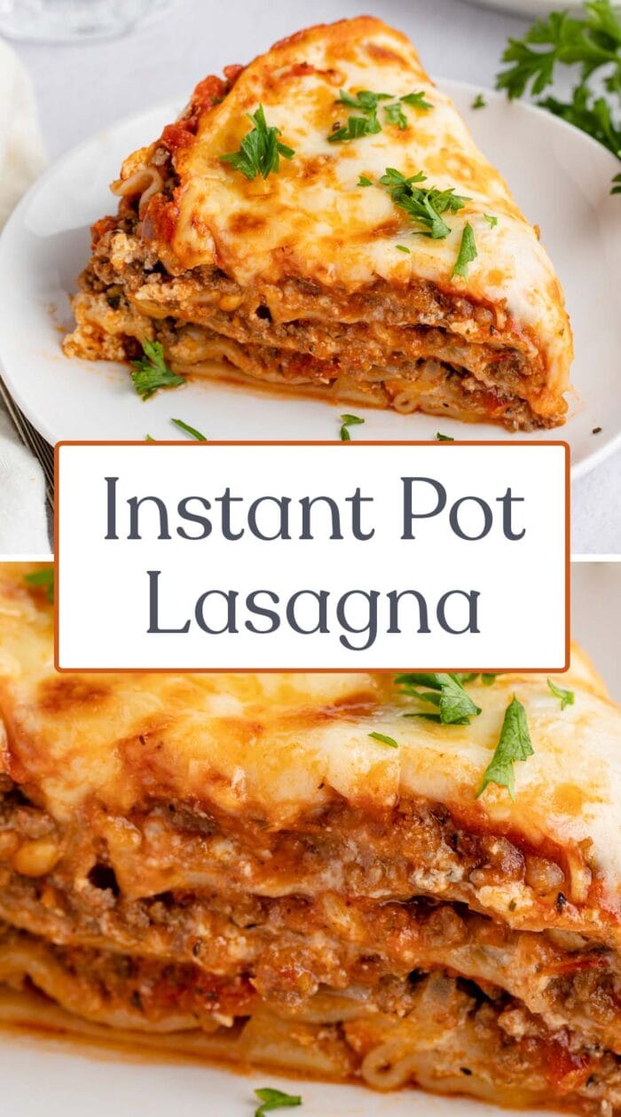 Pin graphic for Instant Pot lasagna