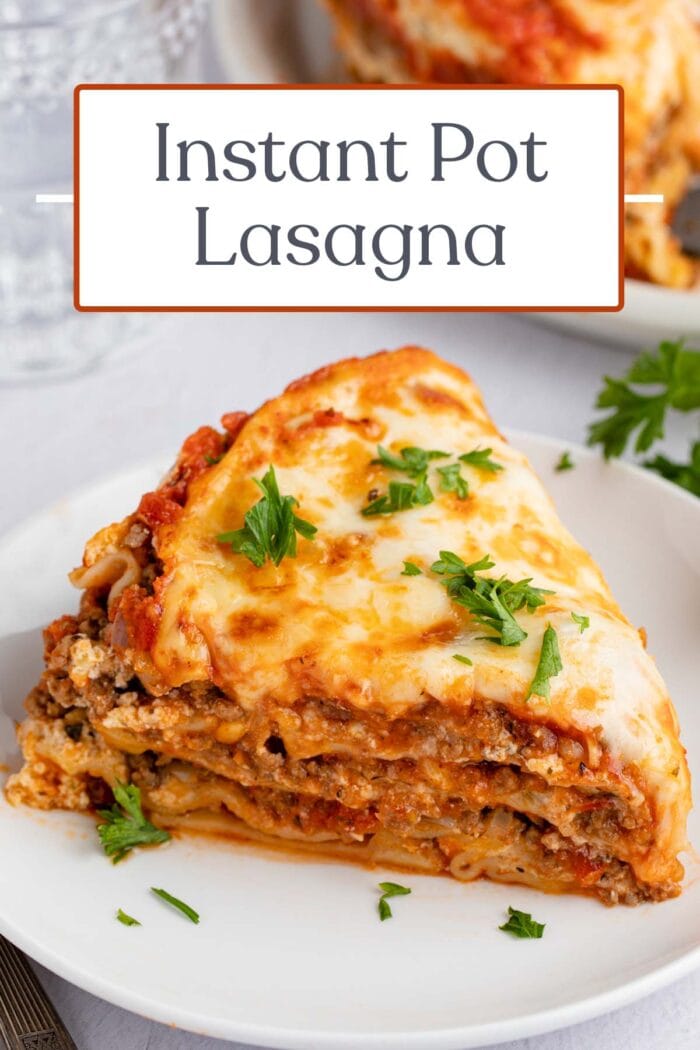 Pin graphic for Instant Pot lasagna