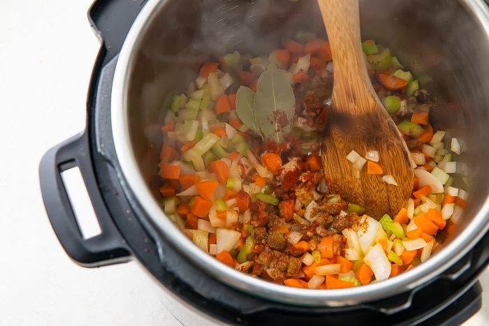 Vegetables and seasoning in Instant Pot