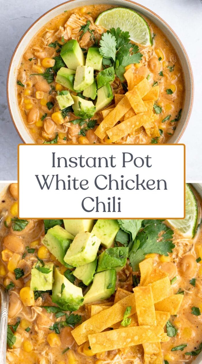 Pin graphic for instant Pot white chicken chili