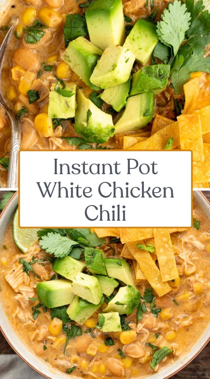 Pin graphic for instant Pot white chicken chili