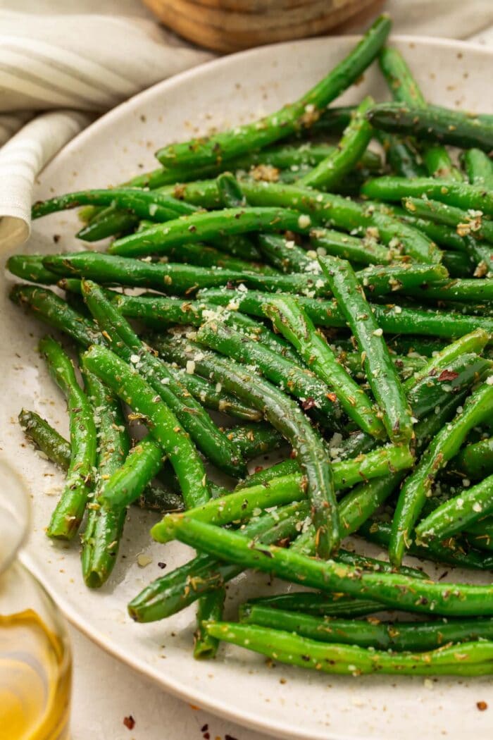 Close up photo of Italian green beans on a plate