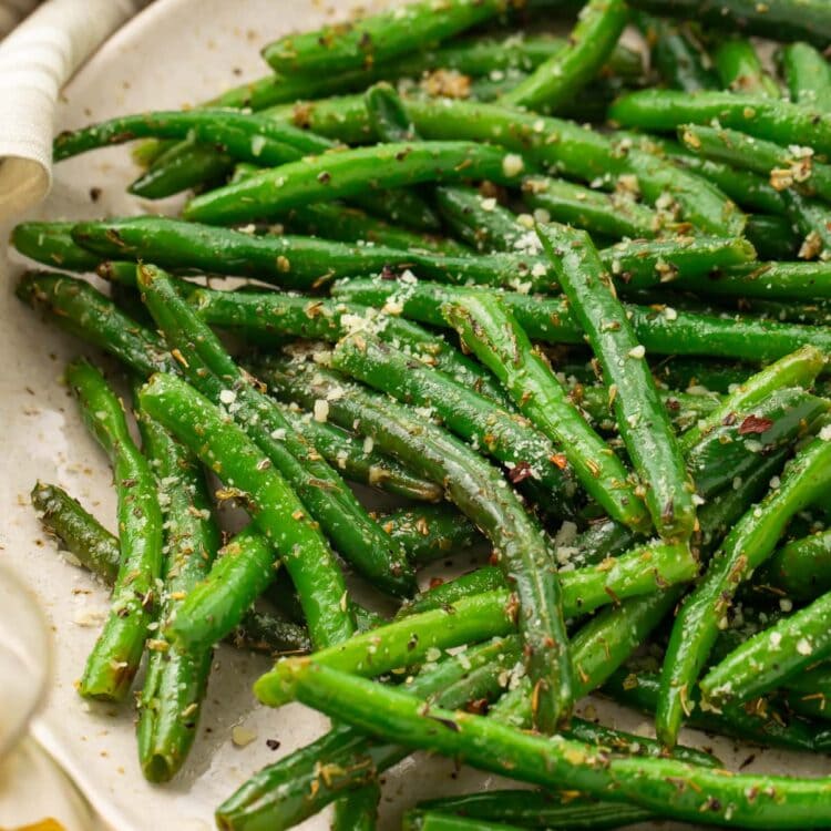Close up photo of Italian green beans on a plate