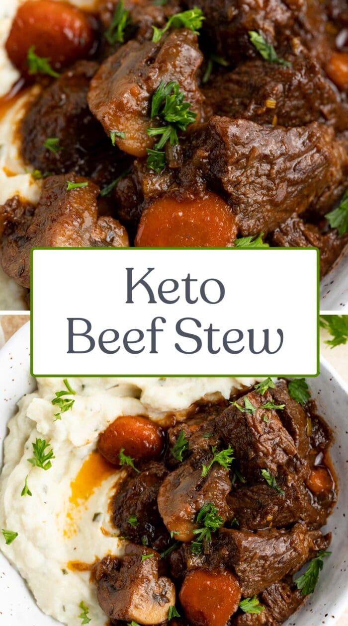 Pin graphic for keto beef stew