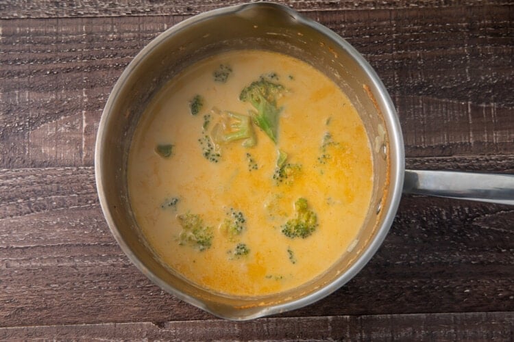 Keto broccoli cheese soup in large stockpot
