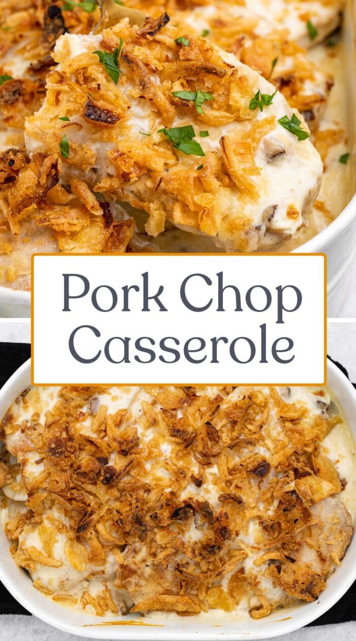 Pin graphic for pork chop casserole
