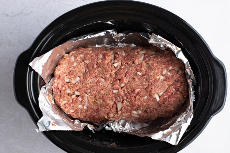Slow cooker meatloaf in ceramic slow cooker insert