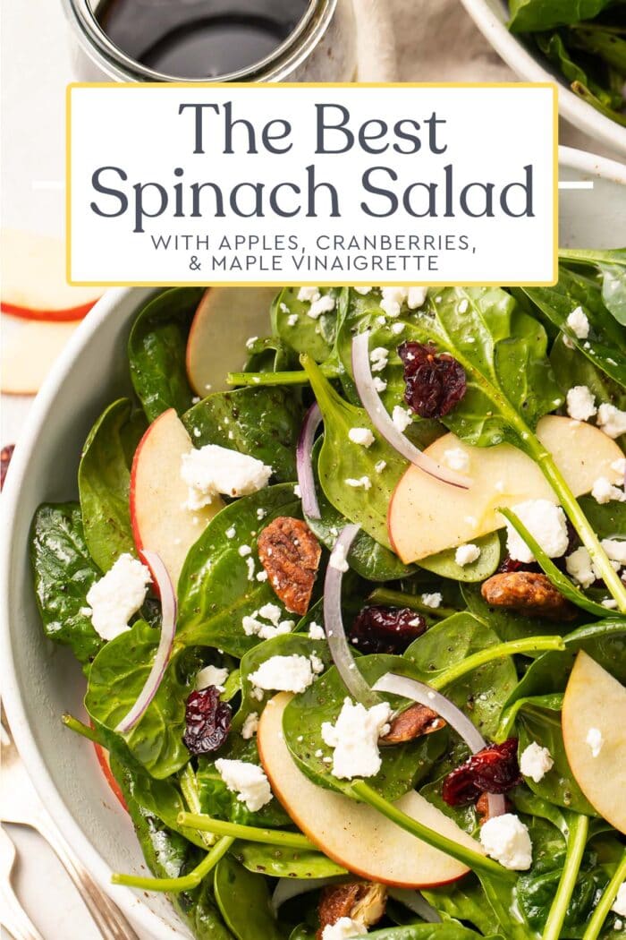 Pin graphic for spinach salad