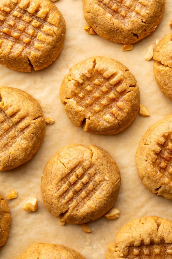 3 Ingredient Peanut Butter Cookies on a parchment paper lined baking sheet